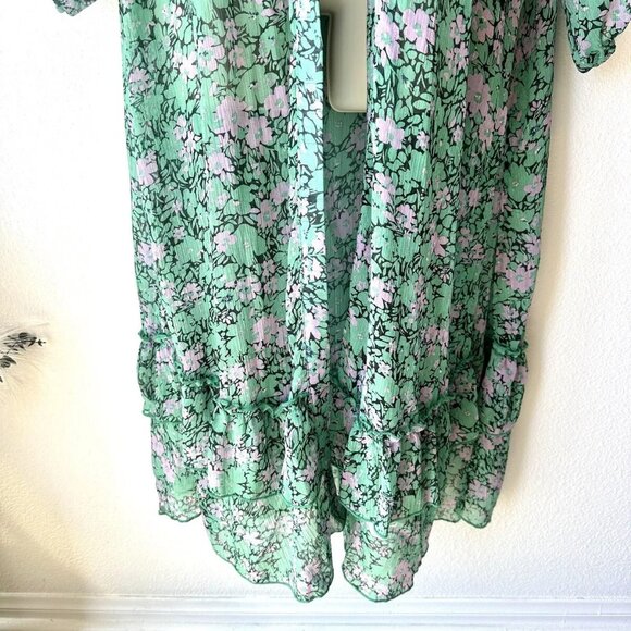Anthropologie Muche Et Muchette M-L Green Floral Ruffled Duster Kimono Cover Up - Picture 8 of 12